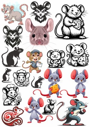 Collection of Cartoon, Realistic, and Stylized Mouse and Rat Illustrations Free Vector