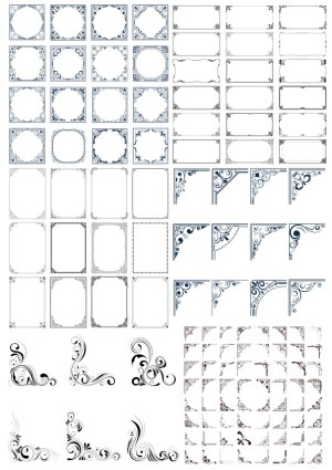 Vintage Ornamental Border and Corner Design Set Free Vector