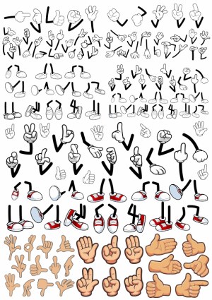 Cartoon Character Body Parts with Hands, Feet, and Arms in Various Poses Free Vector