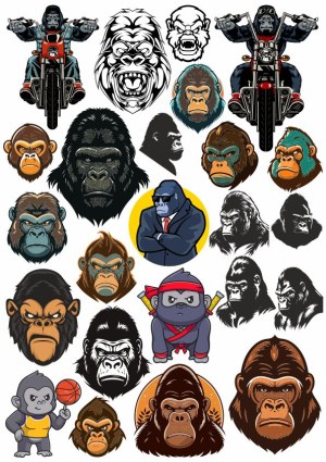 Collection of Gorilla and Ape Vector Illustrations and Mascots Free Vector