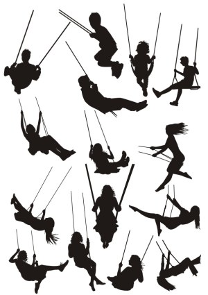 Silhouettes of Children and Adults on Swings in Various Poses Free Vector