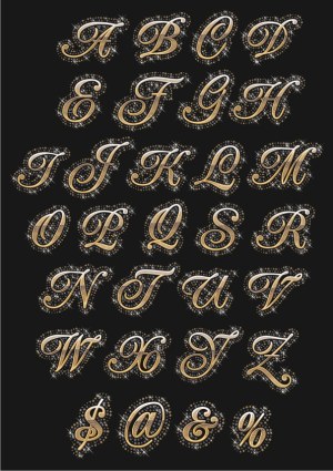 Golden Glitter Script Alphabet with Symbols Free Vector