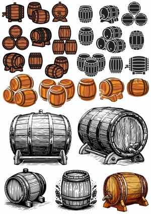 Wooden Barrels and Casks Vector Collection Free Vector