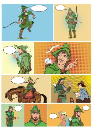 Comic Style Robin Hood and Medieval Characters Illustrations Free Vector