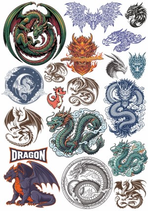 Collection of Various Stylized Dragon Vector Illustrations Free Vector