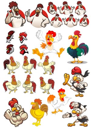 Cartoon Rooster and Chicken Vector Collection with Various Expressions and Poses Free Vector