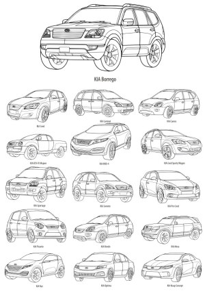 Outline Vector Illustrations of Various Kia Car Models Free Vector