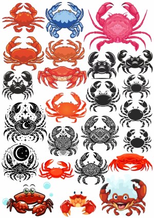 Collection of Crab Illustrations and Silhouettes Free Vector