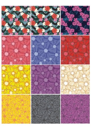 Set of Floral Pattern Vector Tiles in Various Color Schemes Free Vector