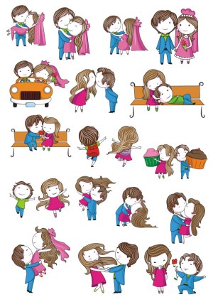 Cute Cartoon Couples in Romantic Situations Vector Set Free Vector