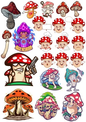 Cartoon and Character Mushrooms Collection Free Vector