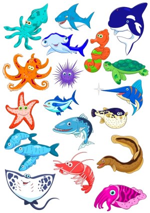 Cartoon Ocean Animals Collection Free Vector