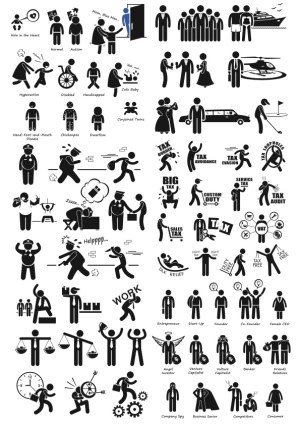 Diverse Business, Health, and Tax Concept Stick Figure Icons Free Vector