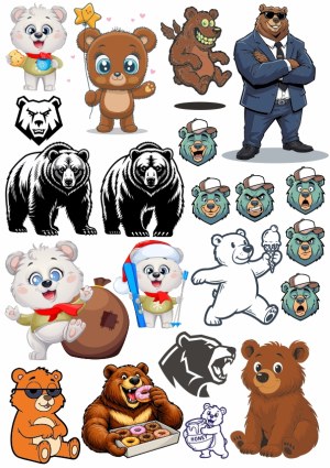 Collection of Cartoon and Graphic Bear Illustrations Free Vector