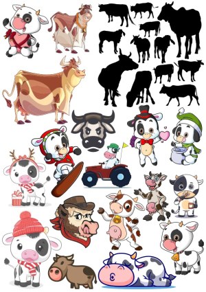 Cartoon and Silhouette Cow Vector Illustrations Collection Free Vector