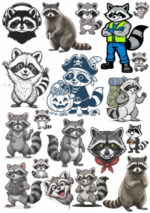 Collection of Raccoon Illustrations and Cartoons Free Vector