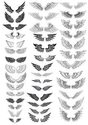 Collection of Black and White Vector Wing Designs Free Vector
