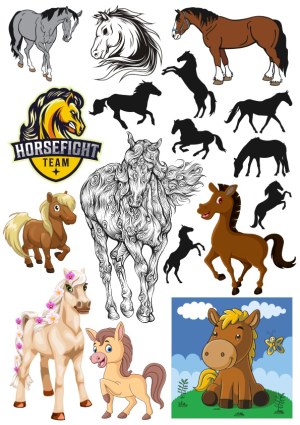 Collection of Various Horse Illustrations and Silhouettes Free Vector