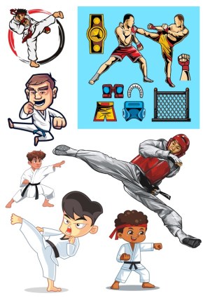 Mixed Martial Arts and Karate Fighters with Equipment Vector Set Free Vector