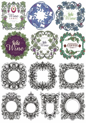 Decorative Vintage Wine and Coffee Label Frames Free Vector