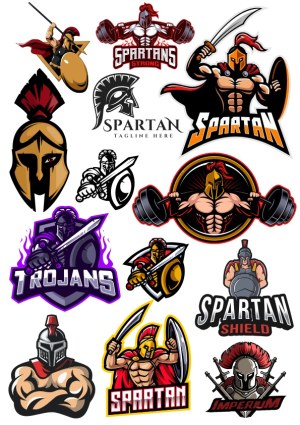 Spartan and Trojan Warrior Logos and Mascots Vector Set Free Vector