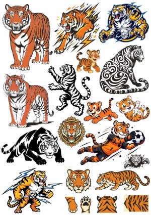 Collection of Tiger Vector Illustrations in Various Styles Free Vector