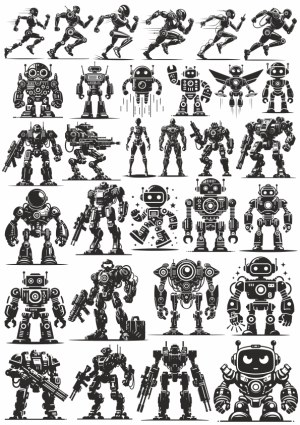 Black and White Robot and Futuristic Robot Runner Vector Collection Free Vector