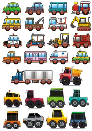 Cartoon Vehicle and Truck Icons Set Free Vector
