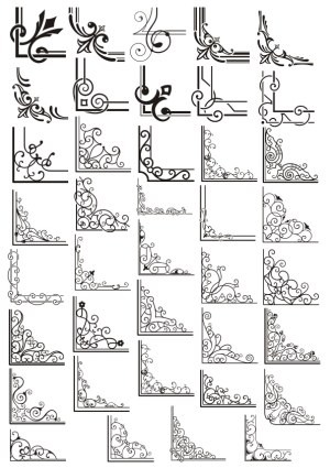 Set of Ornamental Black Corner Flourishes and Decorative Borders Free Vector