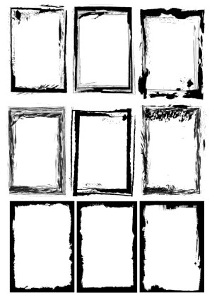 Set of Nine Distressed Grunge Black and White Rectangular Borders Free Vector