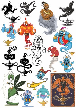 Collection of Colorful and Silhouette Genie and Magic Lamp Vectors Free Vector