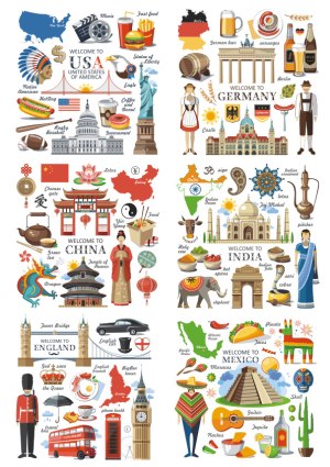 Welcome to World Countries Travel and Culture Icons Set Free Vector