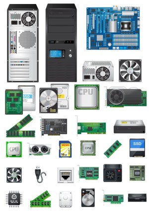 Vector Set of Computer Hardware Components and PC Parts Free Vector