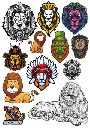 Collection of Lion Vector Illustrations with Various Artistic Styles Free Vector