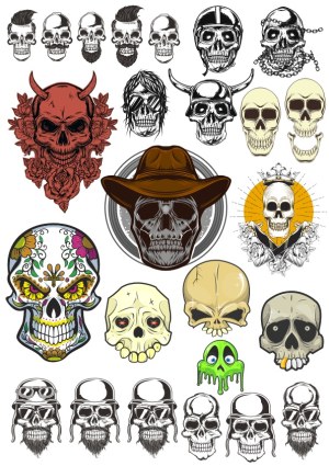 Collection of Stylized and Themed Skull Illustrations Free Vector