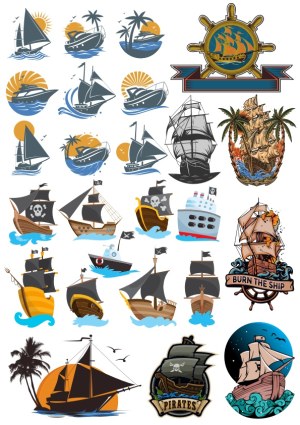 Collection of Nautical and Pirate Ship Vector Icons Free Vector