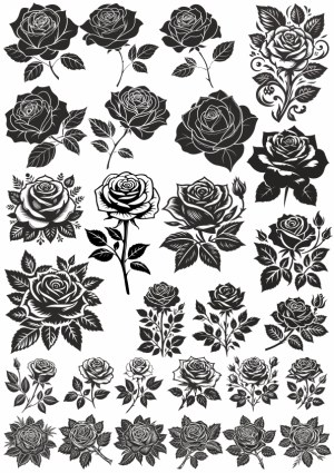 Black and White Rose Silhouettes Vector Set Free Vector