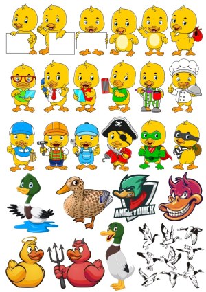 Cute and Fun Cartoon Duck Characters in Various Costumes and Styles Free Vector