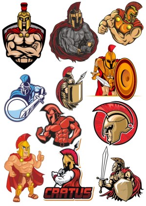 Spartan Warrior Vector Illustrations Set Free Vector