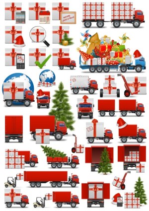 Christmas Delivery Trucks and Gift Boxes Vector Set Free Vector
