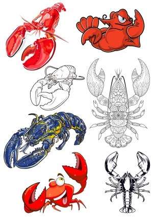 Vector Collection of Lobsters and Crabs in Various Styles Free Vector
