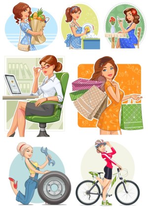 Women Engaged in Various Daily Activities Vector Collection Free Vector