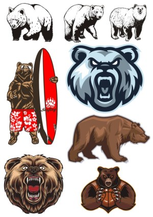 Collection of Stylized Bear Vector Illustrations and Mascots Free Vector