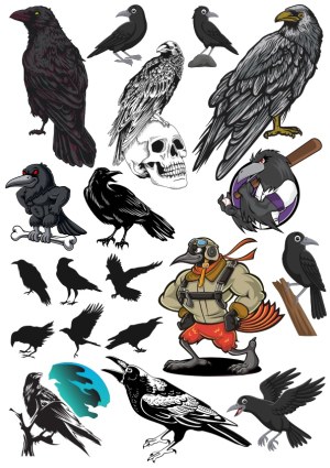 Collection of Crow and Raven Vector Illustrations and Silhouettes Free Vector