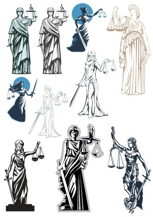 Set of Lady Justice Vector Illustrations with Scales and Sword Free Vector