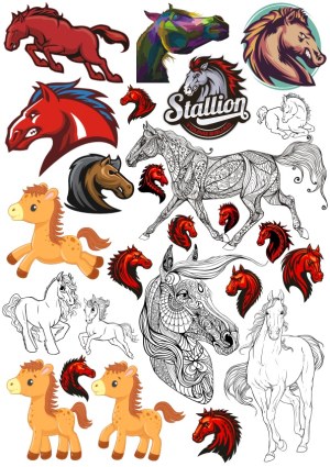 Collection of Stylized and Detailed Horse Vector Illustrations Free Vector