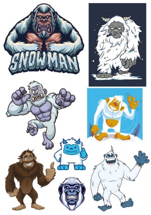 Collection of Cartoon Snowman and Yeti Characters Free Vector