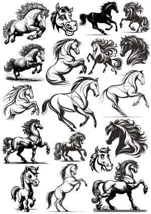 Black and White Stylized Horse Vector Illustrations Free Vector