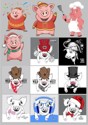 Cute and Themed Pig Cartoon Characters Collection Free Vector