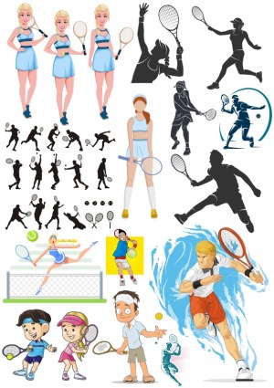 Collection of Tennis Players and Action Poses Vector Illustrations Free Vector